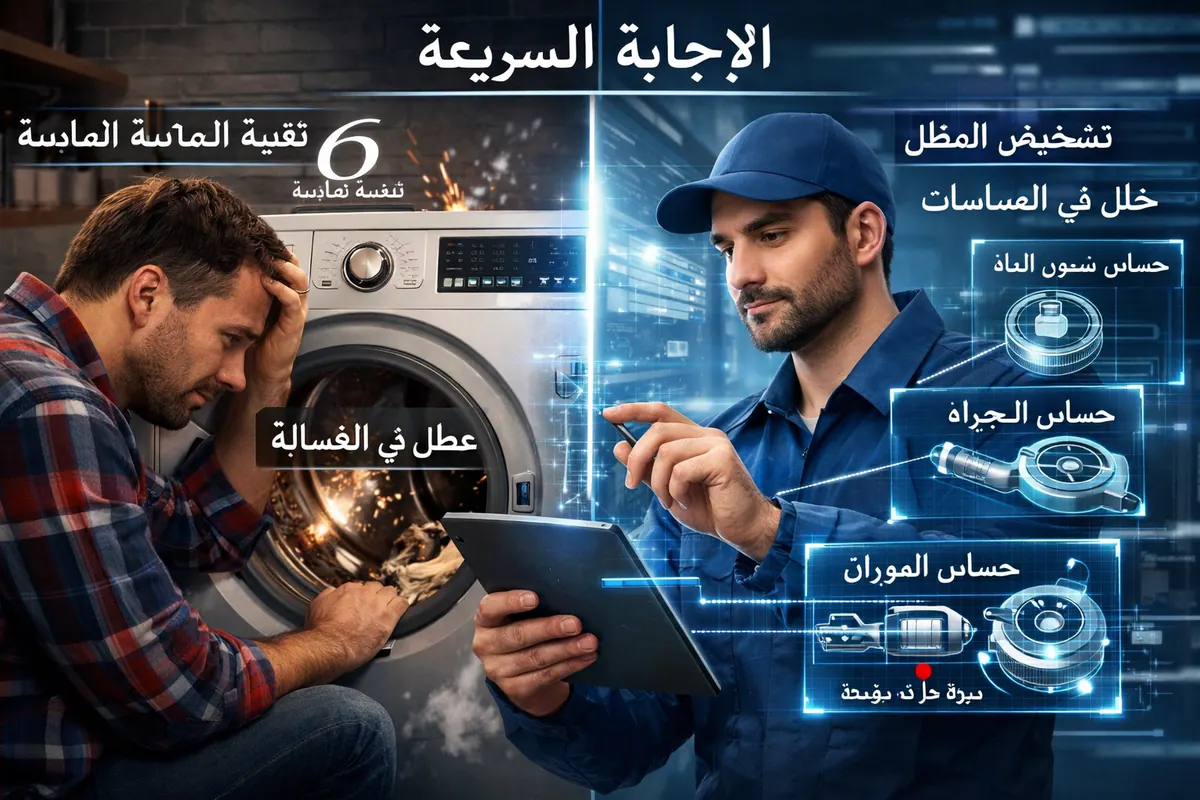 مقارنة بين مالك غسالة ويرلبول متعطلة وفني صيانة يشخّص مستشعرات النظام بتقنية 6th Sense